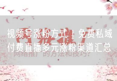 视频号涨粉方式｜免费私域付费直播多元涨粉渠道汇总